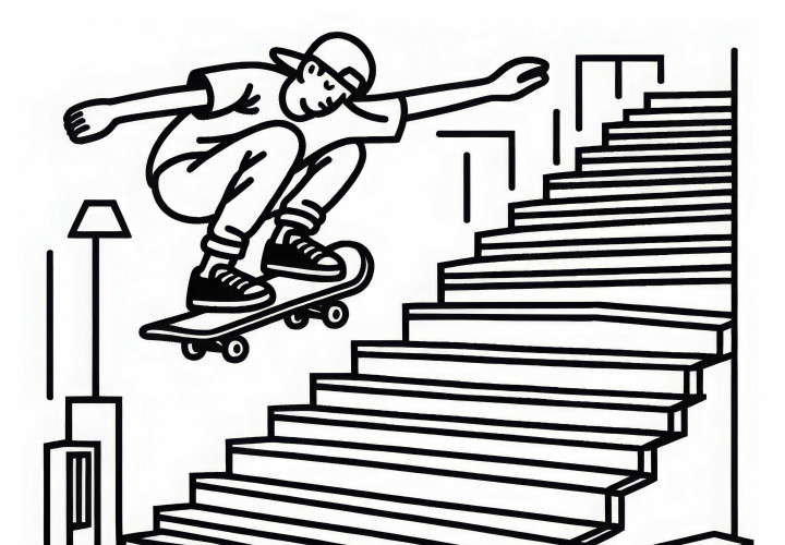 Skater melakukan lompatan dari tangga – Gambar untuk diwarnai gratis Skater melompat dari tangga - Gambar pewarnaan gratis