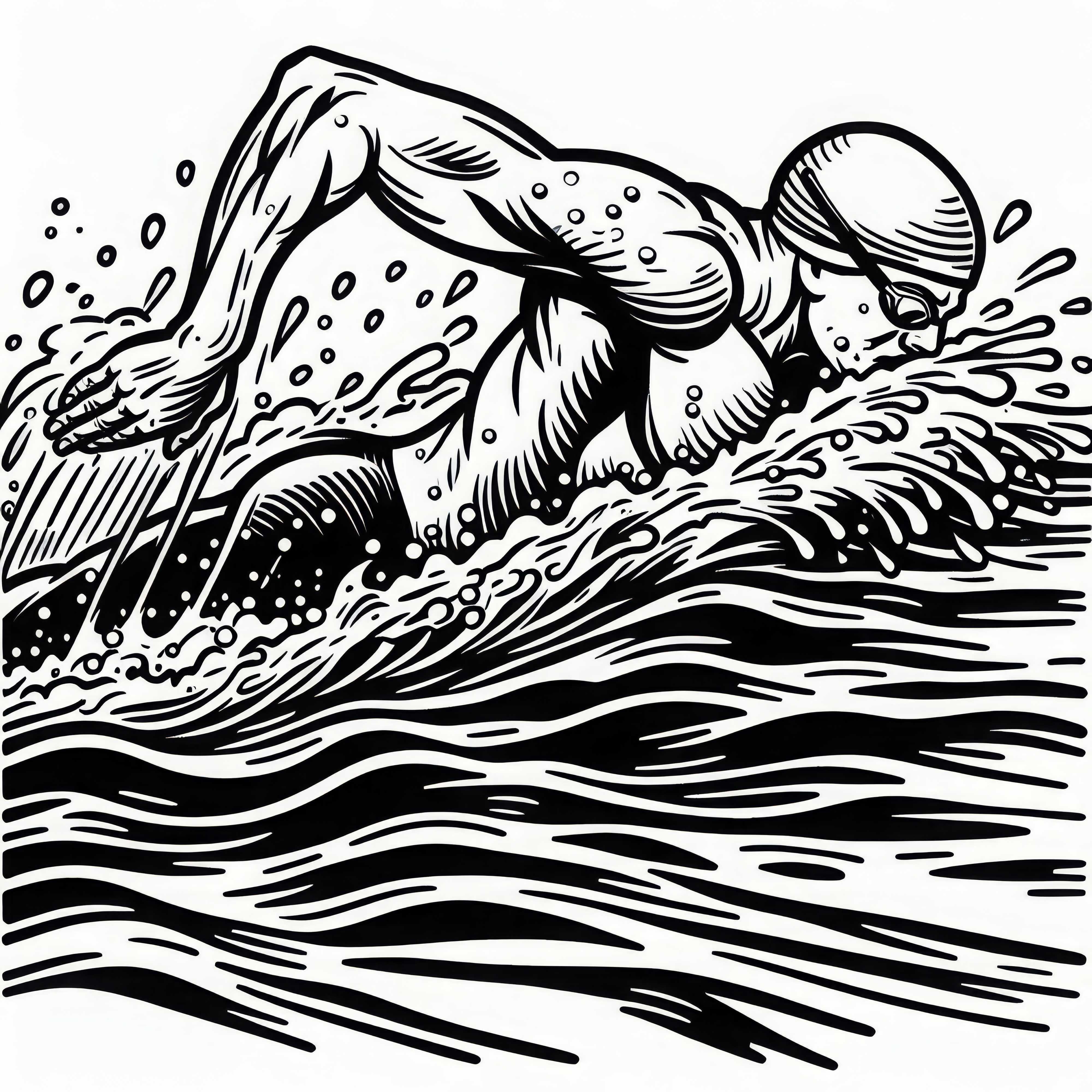 Nadador tira con fuerza a través del agua mientras nada estilo libre - dibujo para colorear gratis