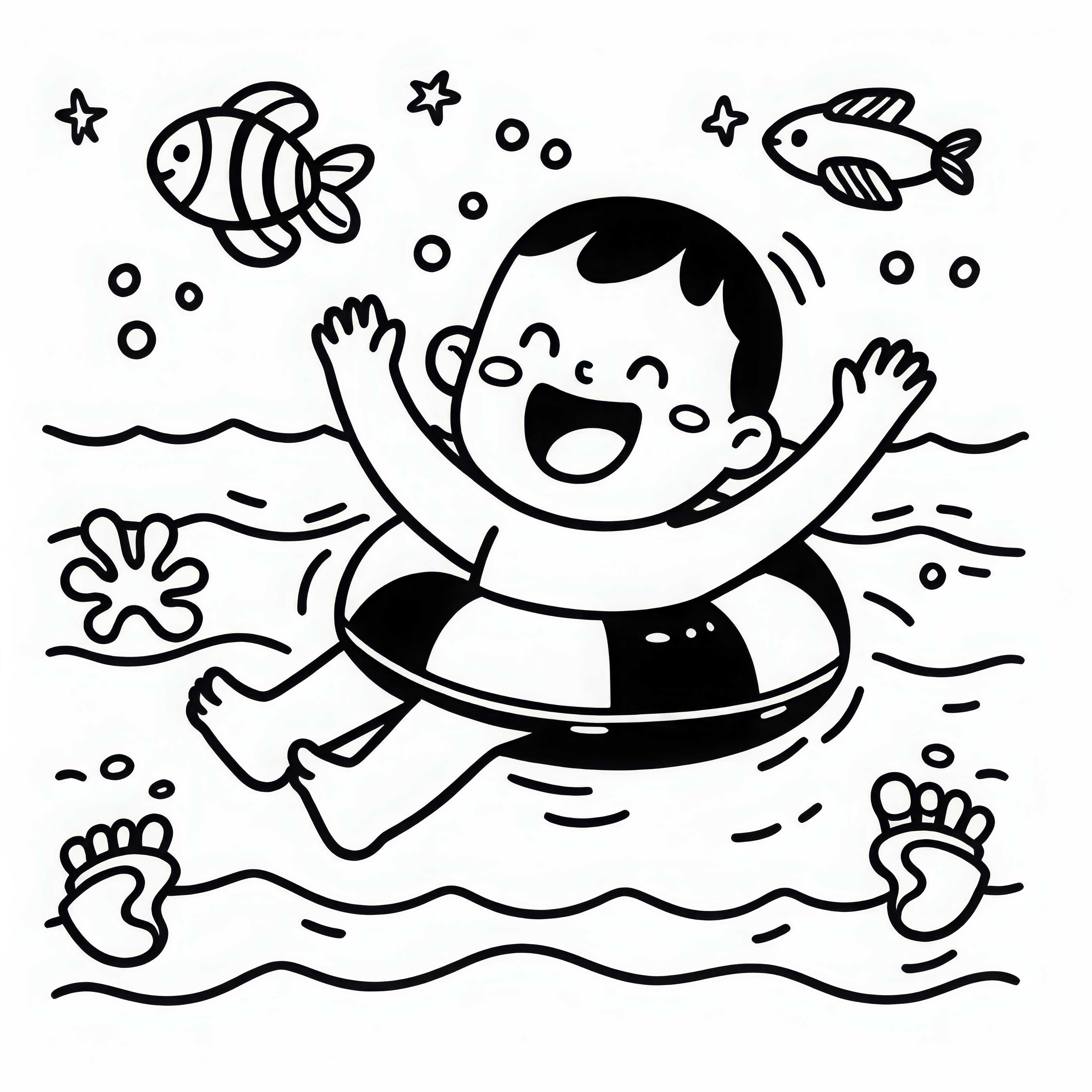 Anak belajar berenang - Gambar mewarnai gratis yang mudah
