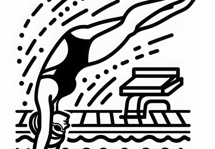 La nadadora se sumerge elegantemente de cabeza en la piscina - plantilla de dibujo sencilla y gratuita