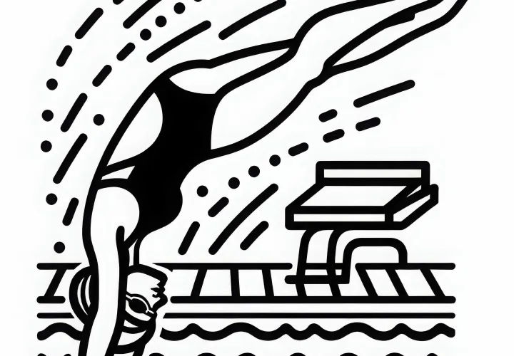 Swimmer dives elegantly headfirst into the swimming pool – Coloring page easily free