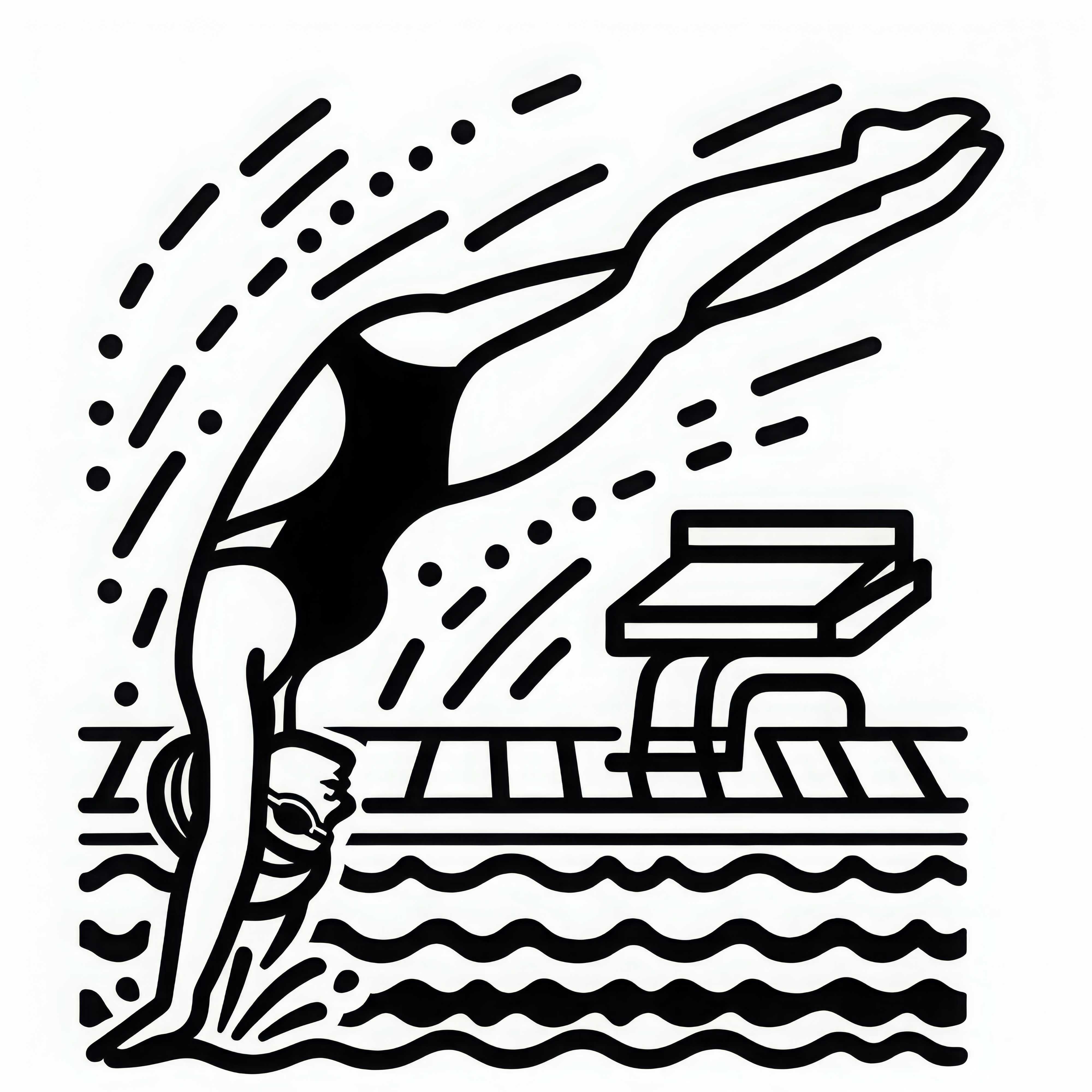 Perenang menyelam dengan anggun terbalik ke dalam kolam renang - Template mewarnai sederhana dan gratis
