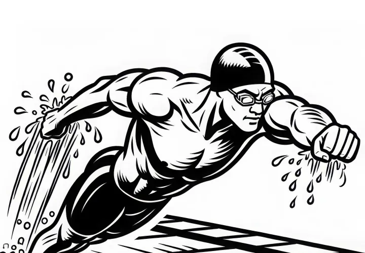 Competitive Swimmer Coloring Page Free