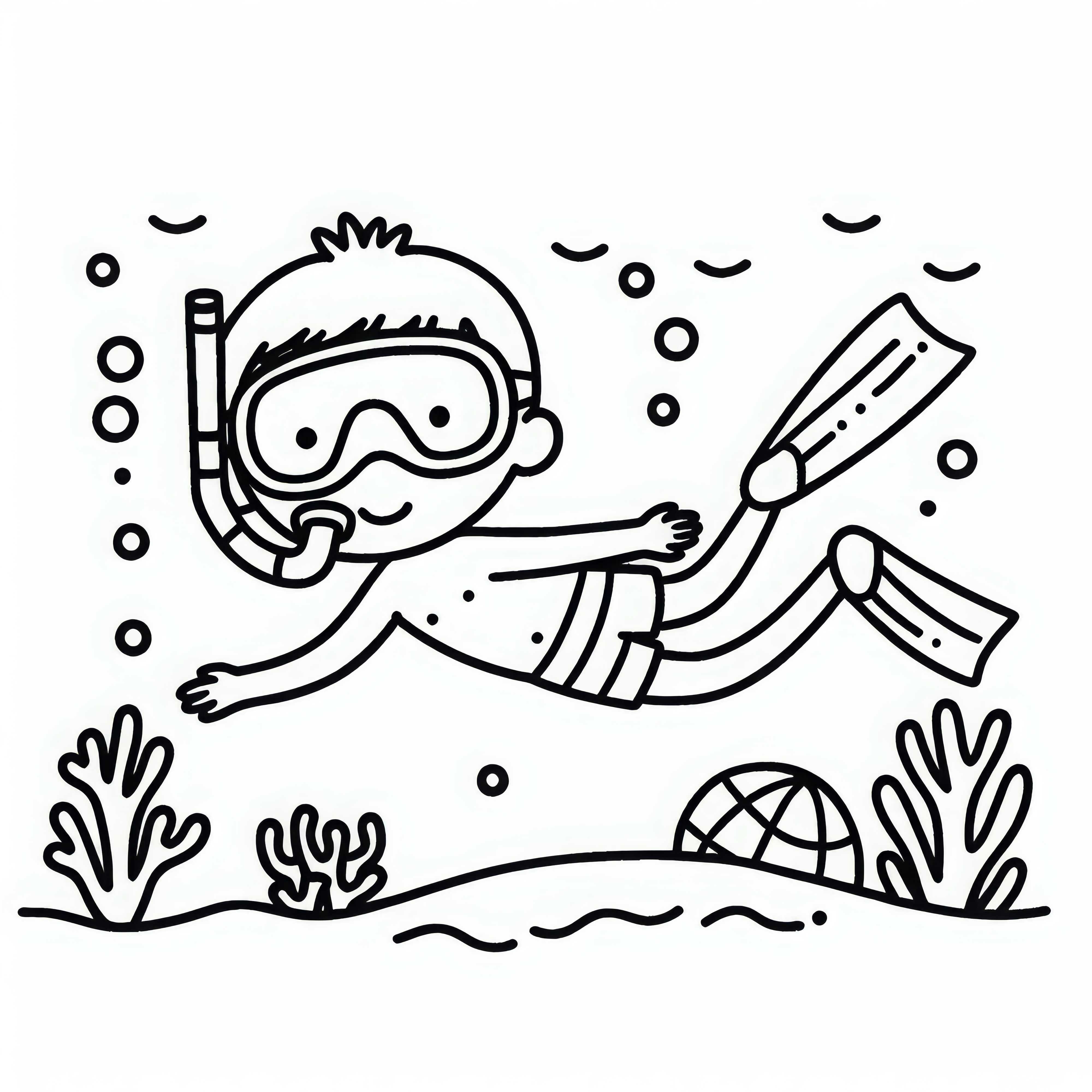 Penyelam dengan kacamata renang dan snorkel menjelajahi air – Template mewarnai gratis