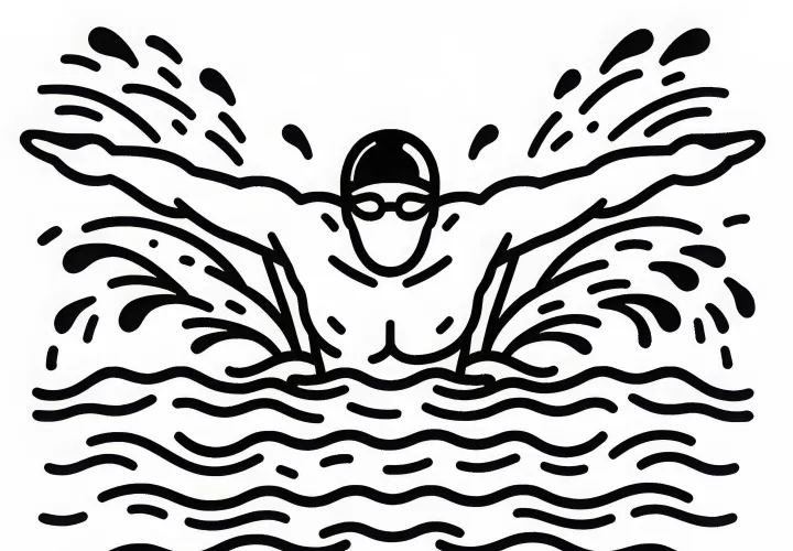 Swimmer practicing butterfly stroke with outstretched arms - Free coloring page