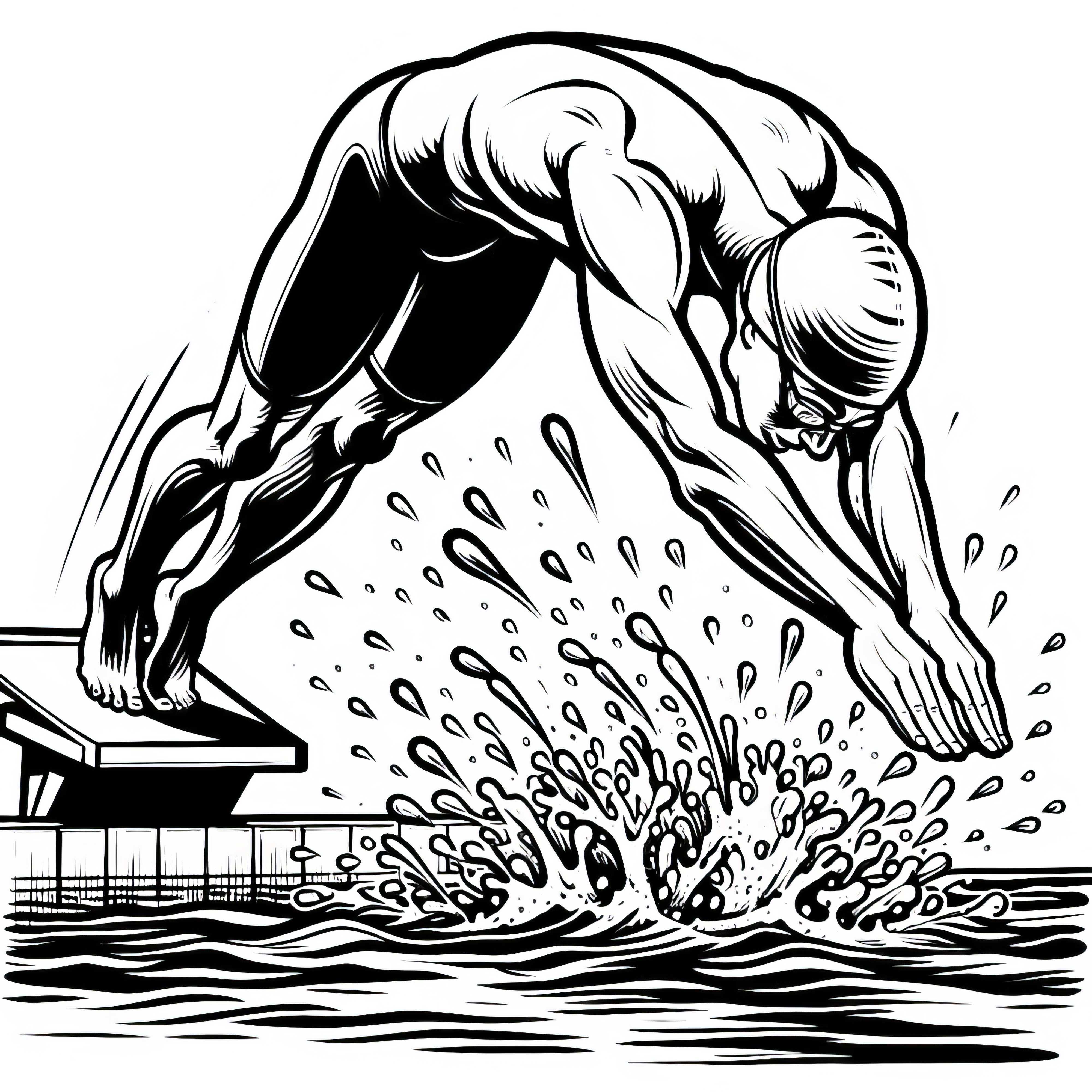 Nadador salta con fuerza del bloque de salida al agua - Dibujos para colorear gratis