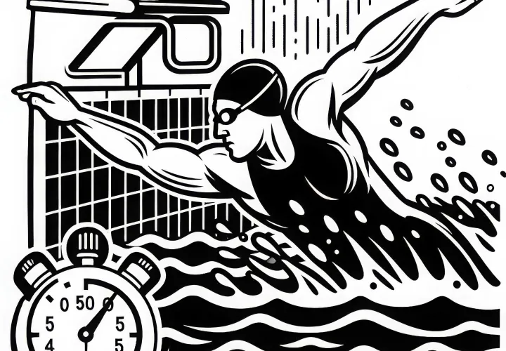 Swimmer reaches the wall of the swimming pool - free coloring page