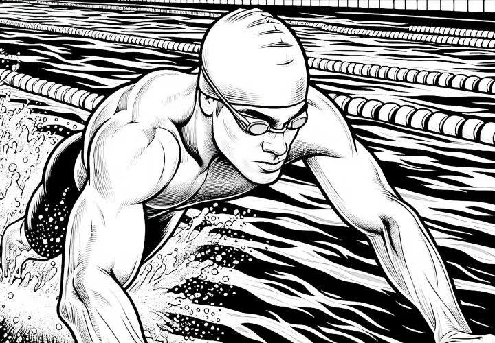 Competitive Swimmer Coloring Page – Detailed and Free