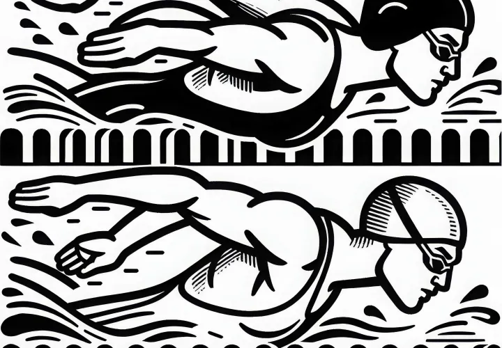 Download two competitive swimmers as a coloring page for free