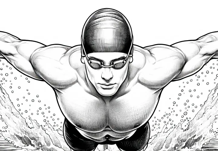 Swimmer practicing butterfly stroke with outstretched arms - coloring page