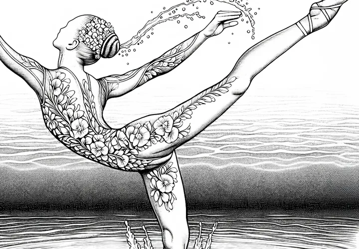 Coloring page of a synchronized swimmer - Detailed and free