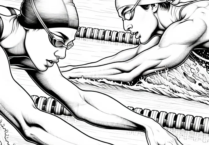 Two competitive swimmers coloring page - Detailed and free