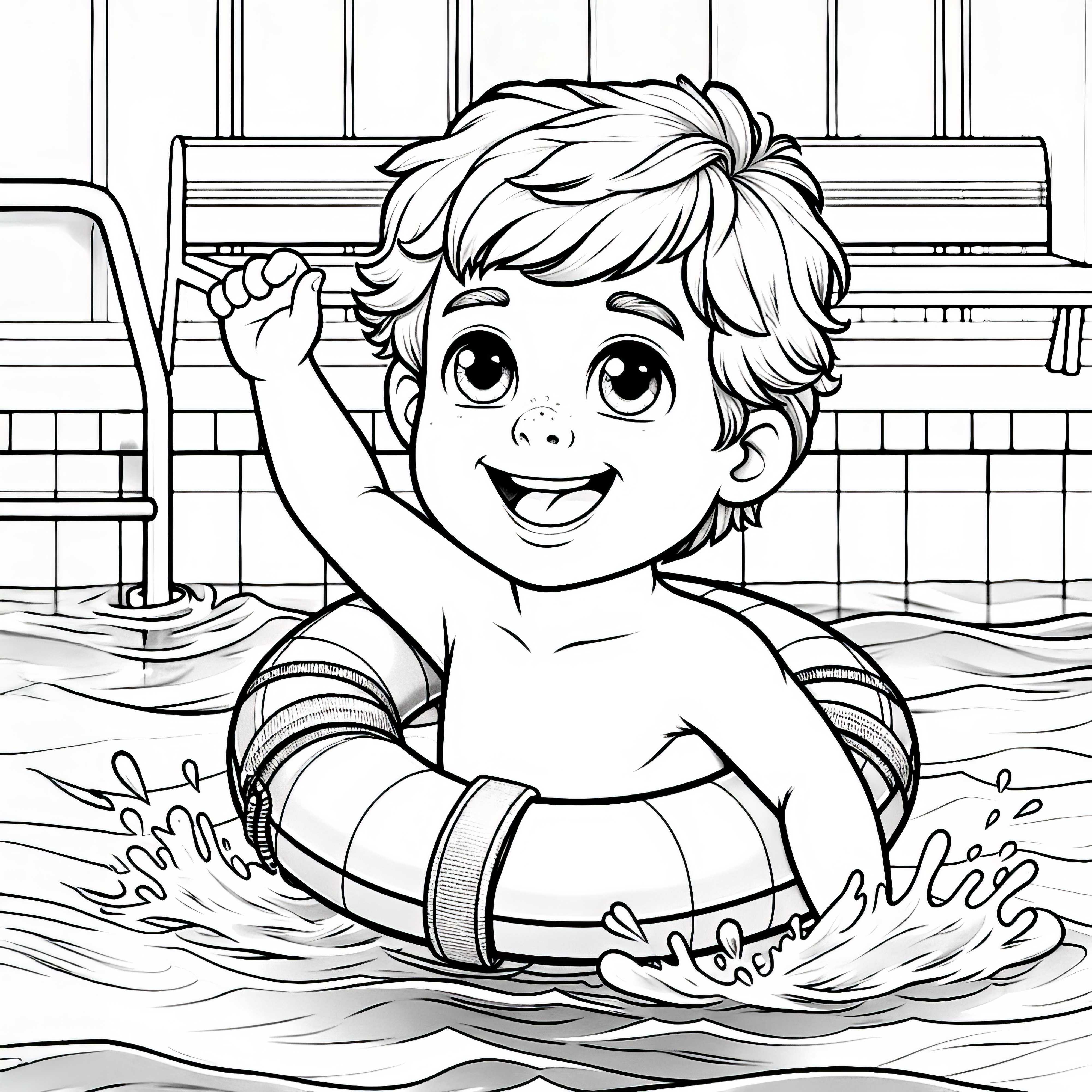 Niño aprende a nadar - Dibujo para colorear detallado gratis