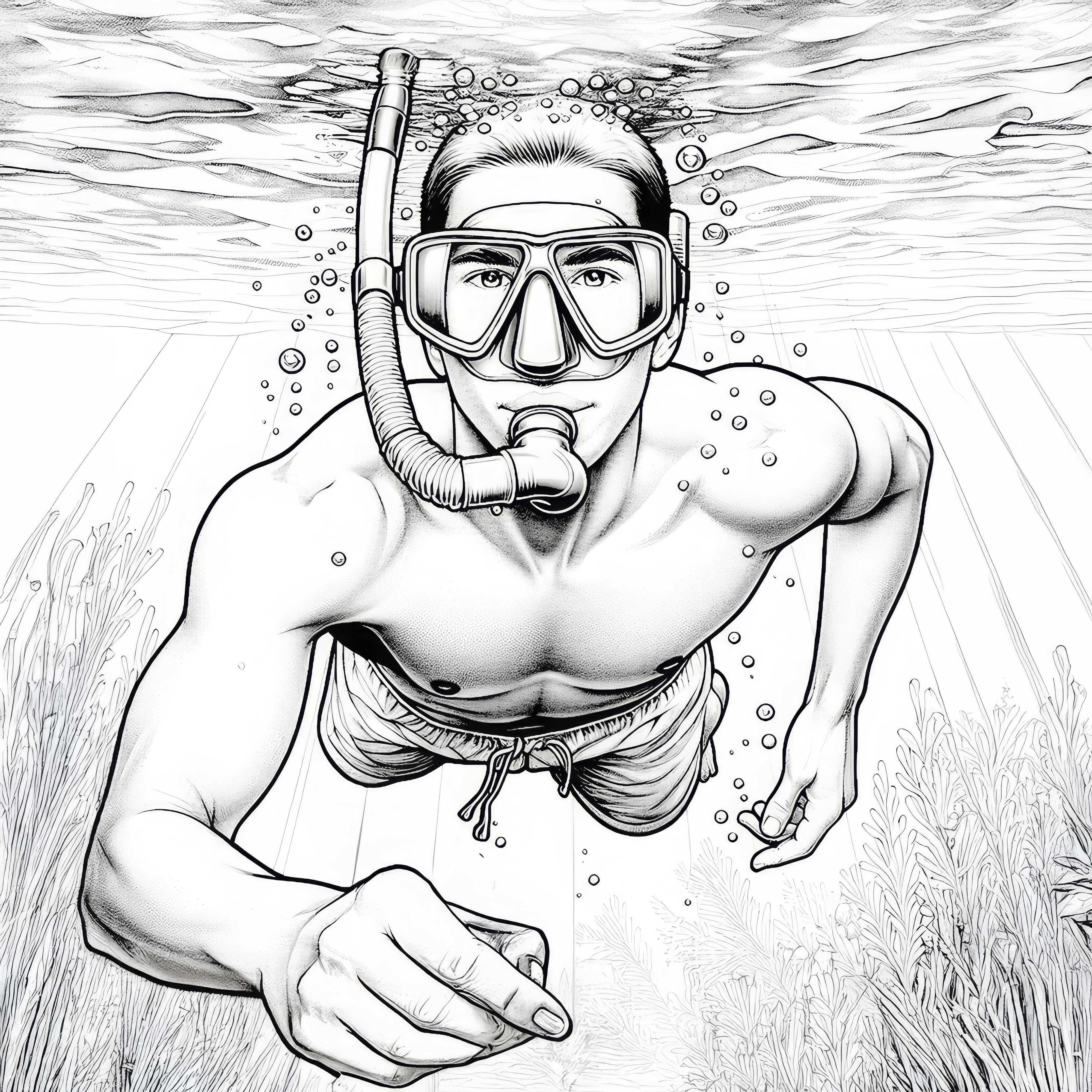 Diver dengan kacamata renang dan snorkel - Gambar untuk diwarnai dapat diunduh gratis