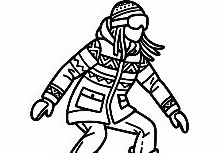 Free downloadable coloring page of a snowboarder