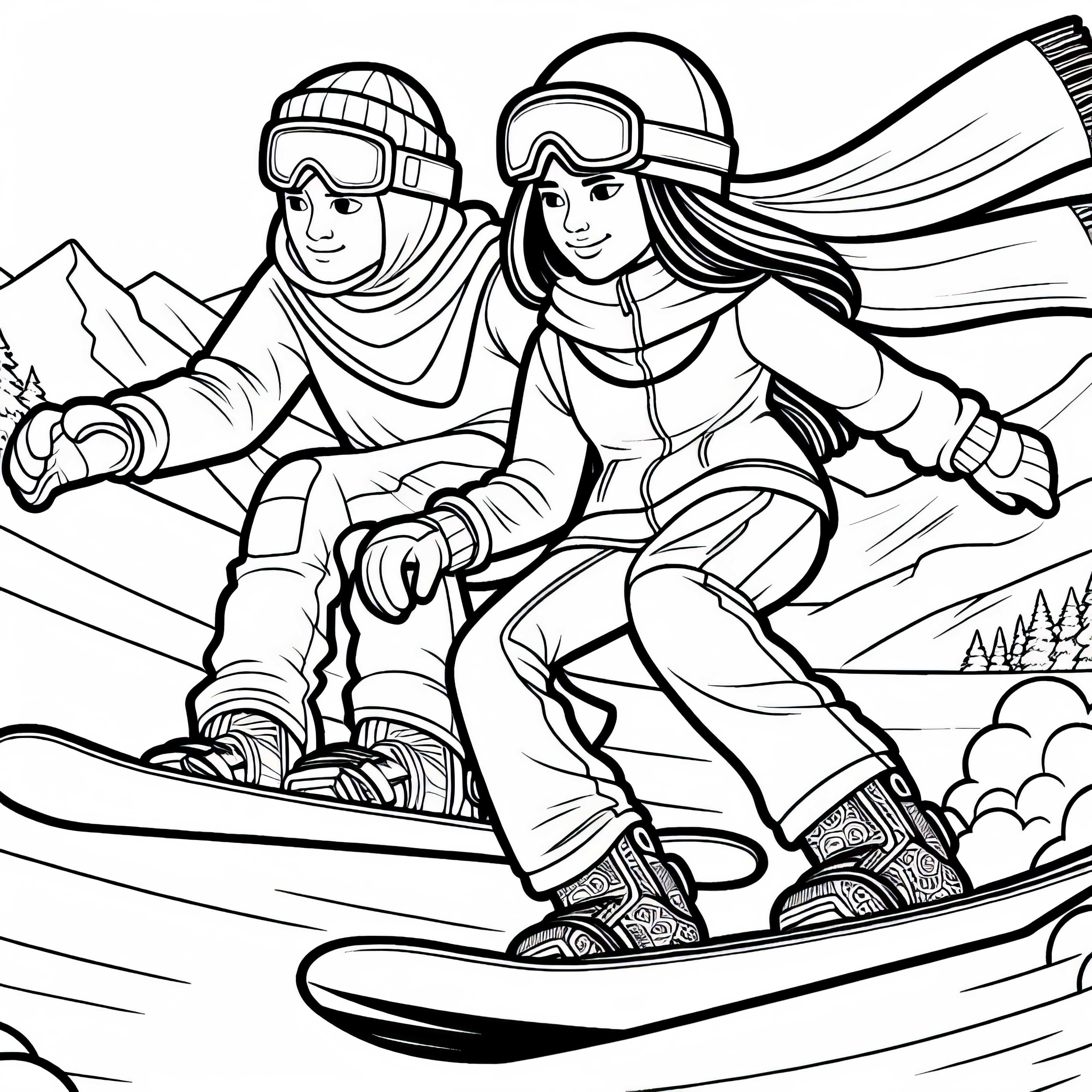 Deux snowboarders s'affrontent dans une course - dessin à colorier gratuit
