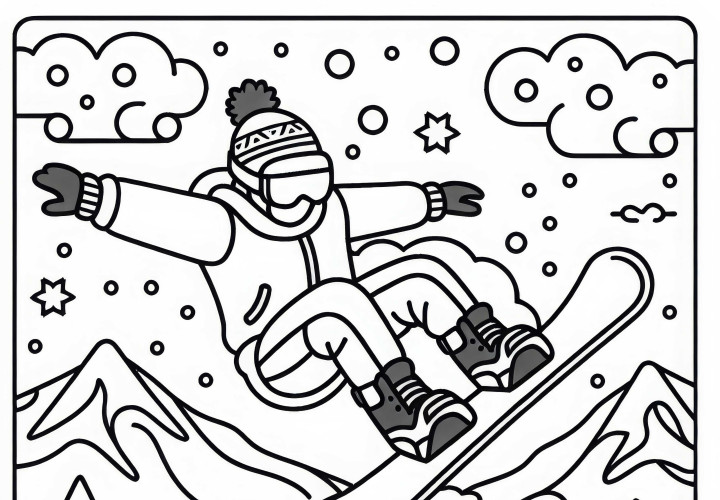Snowboardeur effectue une rotation dans les airs - Téléchargez gratuitement le coloriage