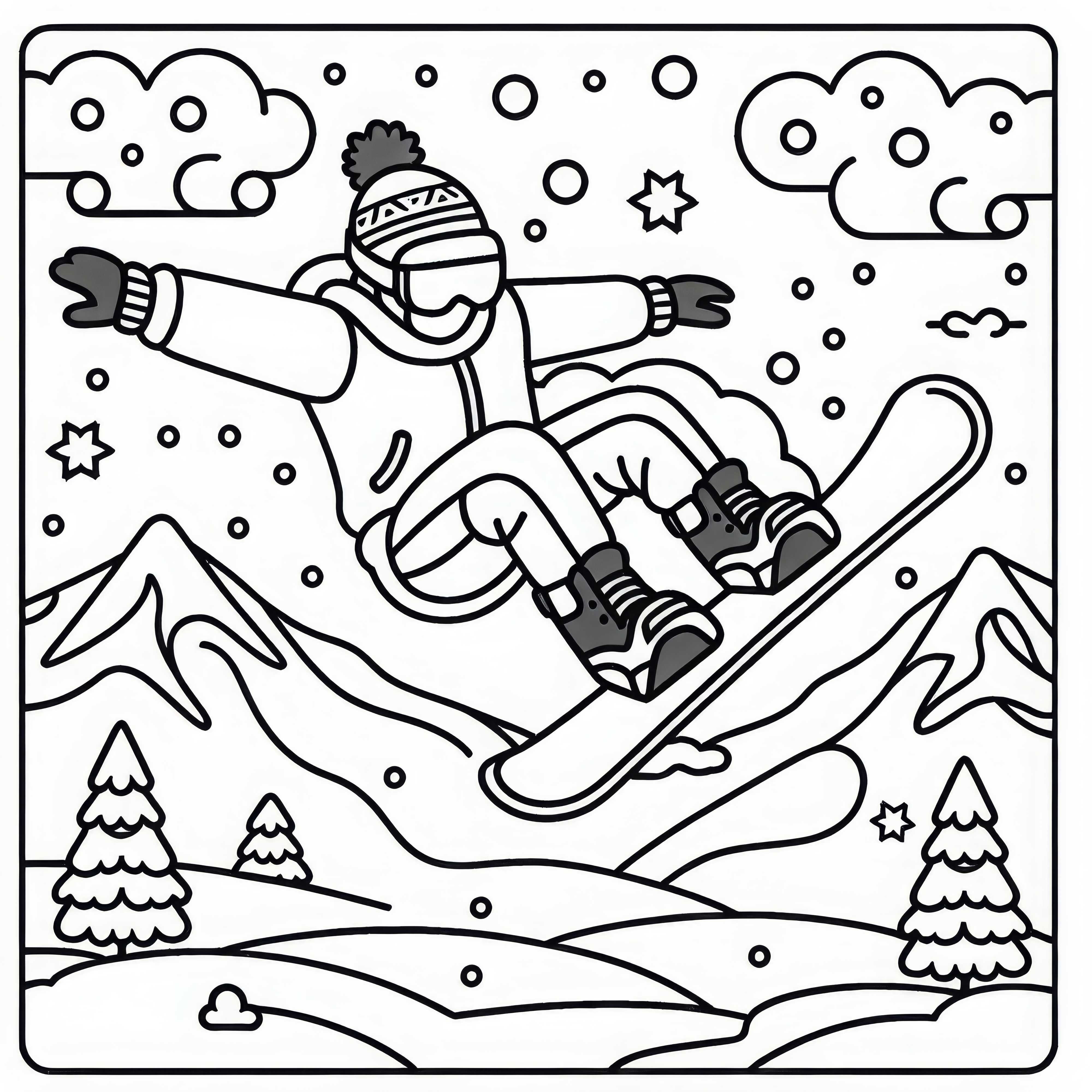 Snowboarder effectue une rotation dans les airs - Téléchargez gratuitement le coloriage