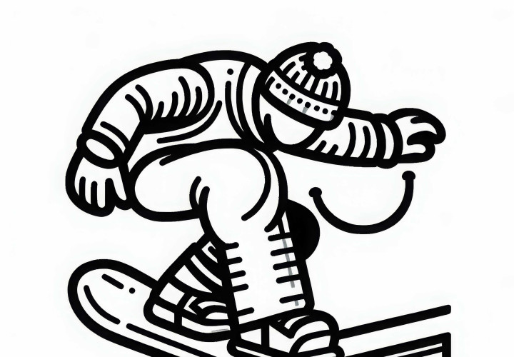 Le snowboardeur équilibre sur le rail et glisse dessus – Modèle à colorier gratuit