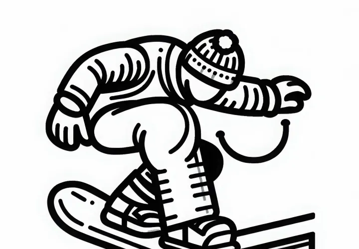 Snowboarder balances on a rail and grinds over it – Free coloring page