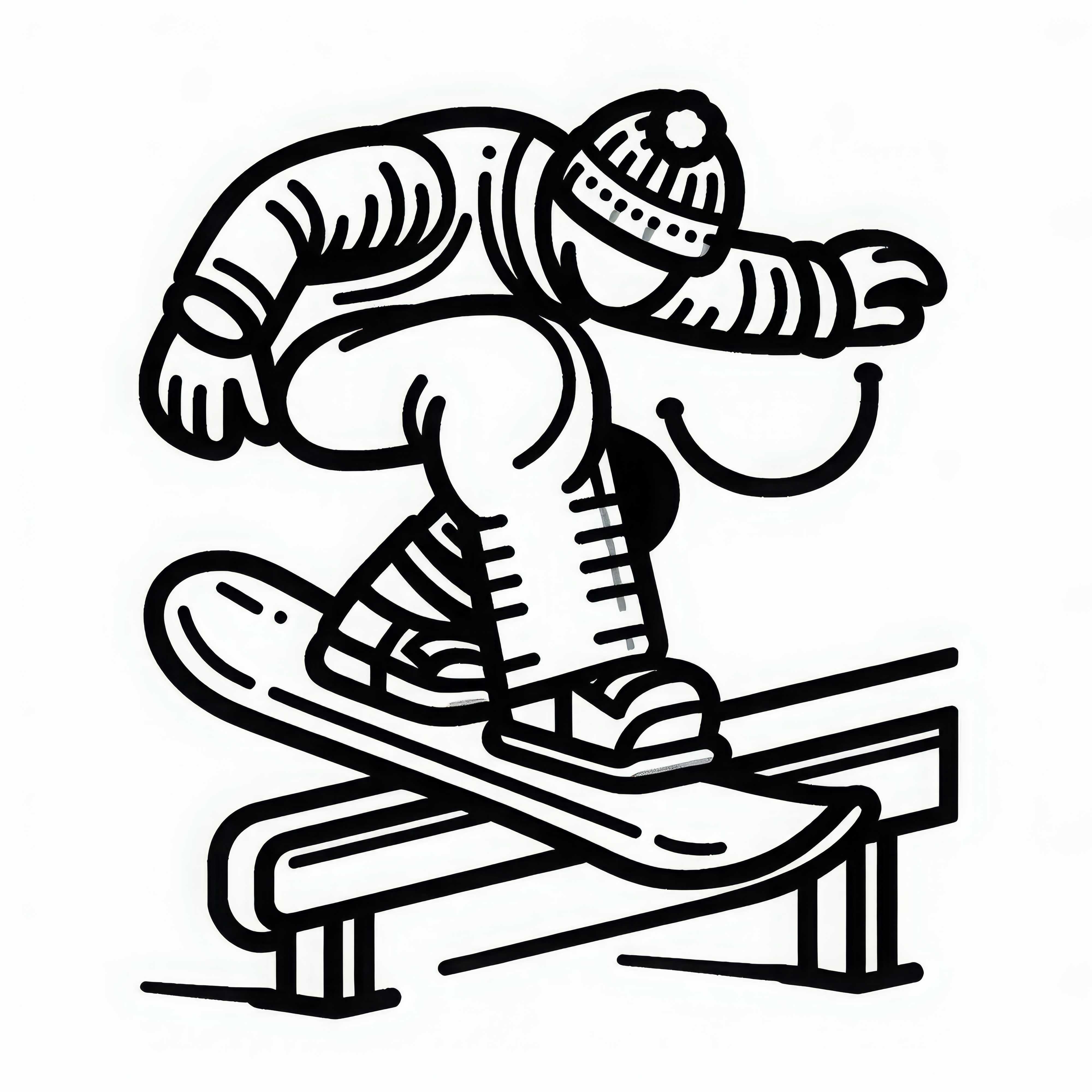 Un snowboardeur équilibre sur un rail et glisse dessus - modèle de coloriage gratuit