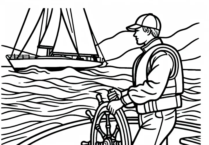Парусник держит штурвал – Раскраска бесплатно