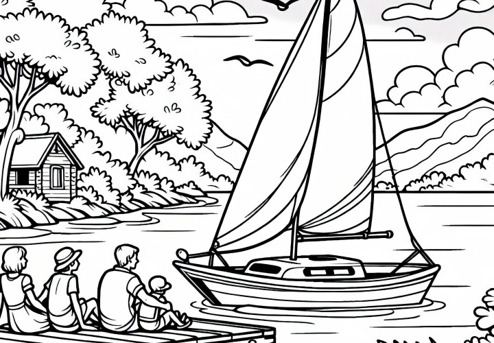 Segelschiff auf See – Malvorlage gratis