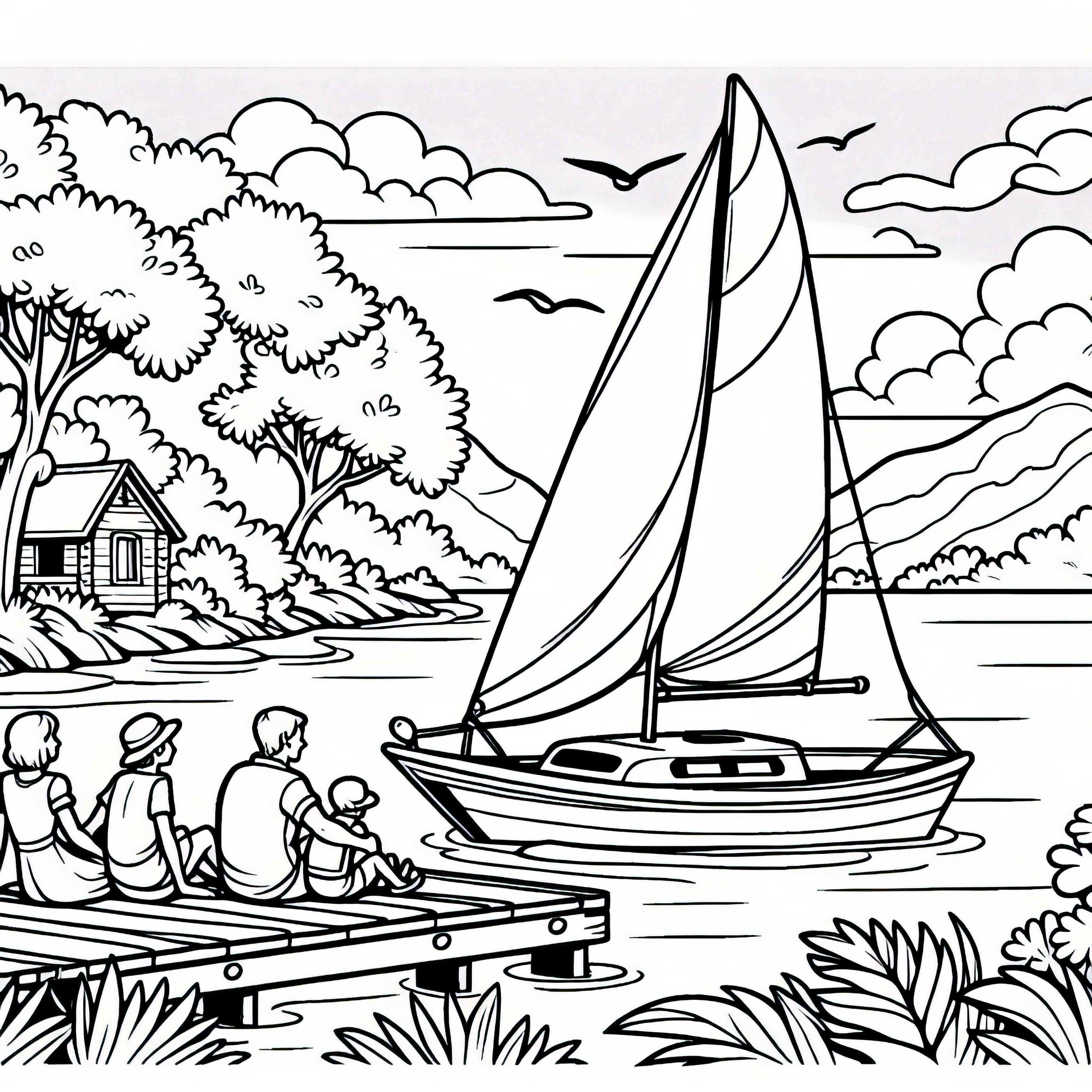Segelschiff auf See – Malvorlage gratis