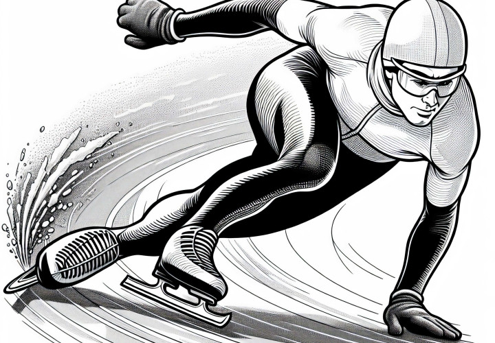 Shorttrack-Läufer lehnt sich stark in die Kurve – Malvorlage kostenlos