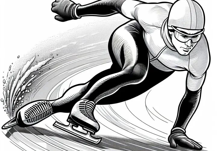 Short track runner leans deeply into the curve – Free coloring template