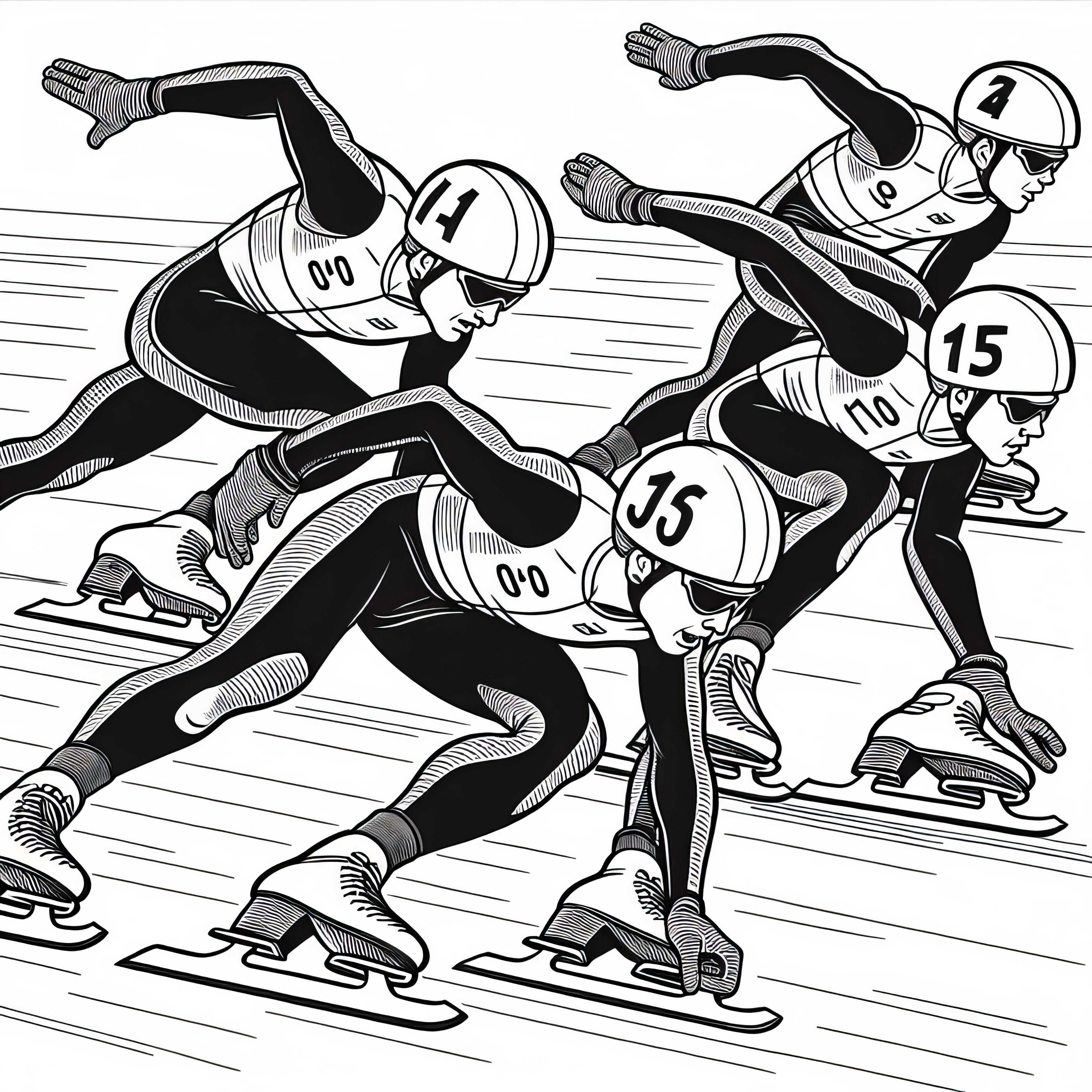 Eisschnellläufer beim Shorttrack – Ausmalbild kostenlos herunterladen