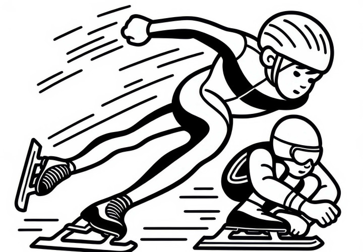 Shorttrack-Skater überholt Konkurrenten – Malvorlage kostenlos