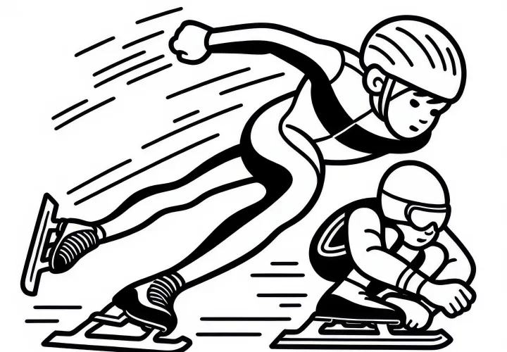 Short track skater overtakes competitor – free coloring page