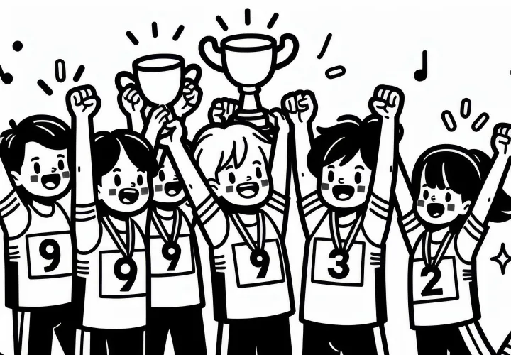 Short track team celebrates victory - free coloring page
