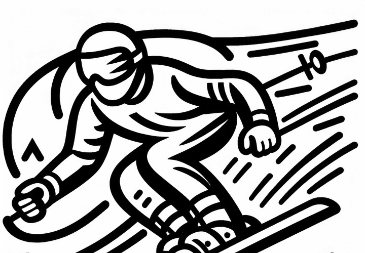 Athlet beim Ski-Alpin als Ausmalbild – Einfach und Kostenlos