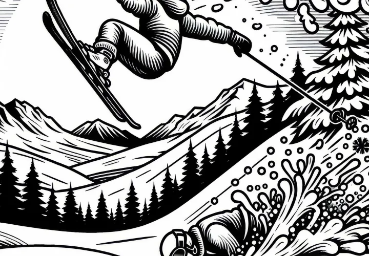 Лыжник падает в глубокий снег – бесплатный раскраски