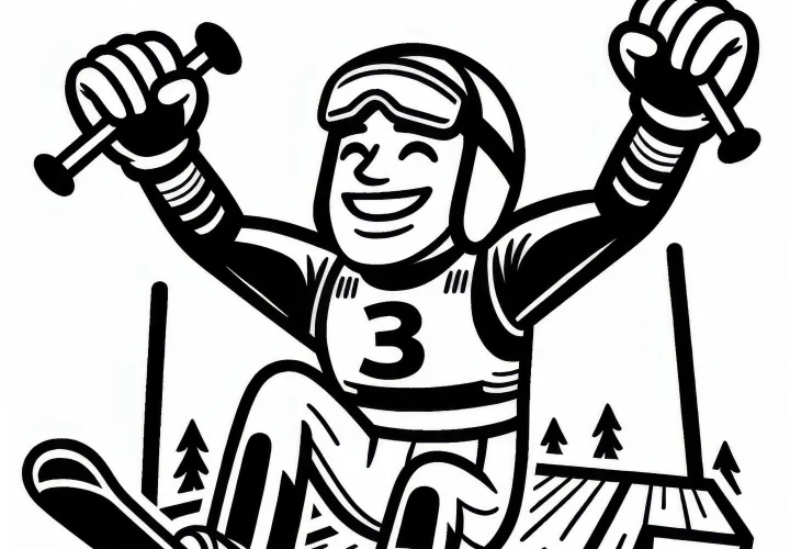 Раскраска для лыжников проста и бесплатна
