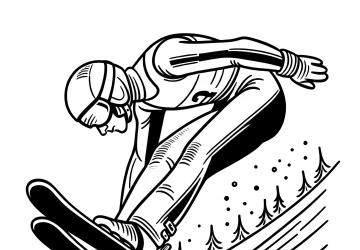 Прыгун на лыжах немного теряет равновесие в воздухе – Бесплатная раскраска