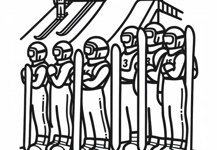 Группа лыжников-скачков Раскраска простая бесплатная