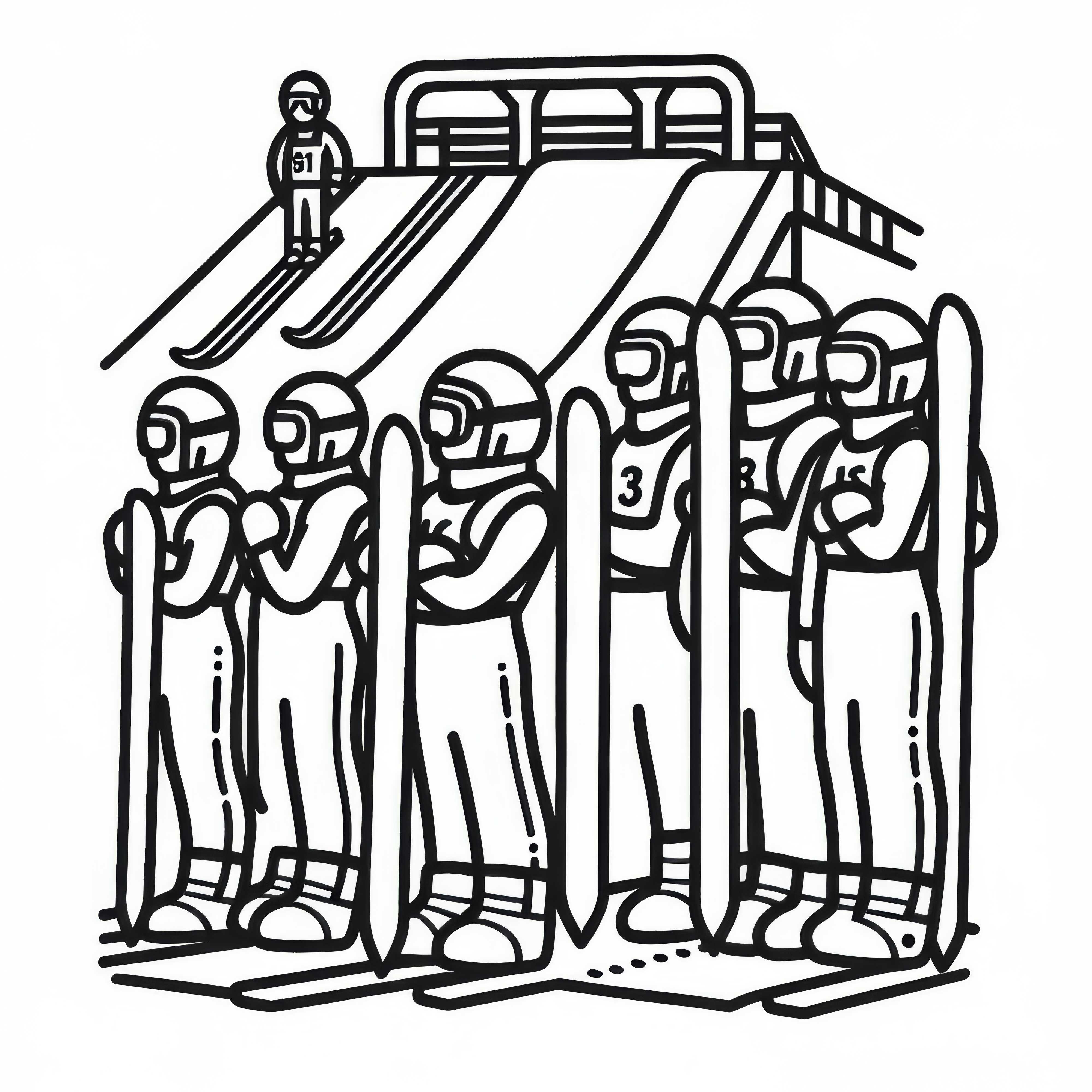 Gruppe von Skispringern Ausmalbild einfach gratis