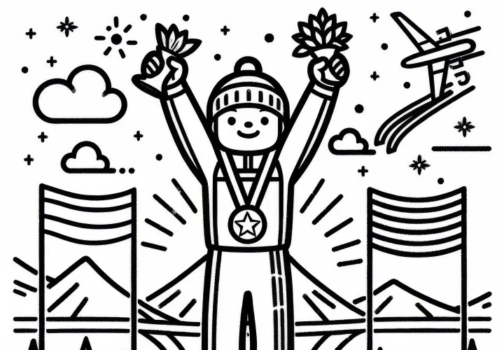 Награждение с победителем по прыжкам на лыжах на пьедестале — бесплатный раскраска