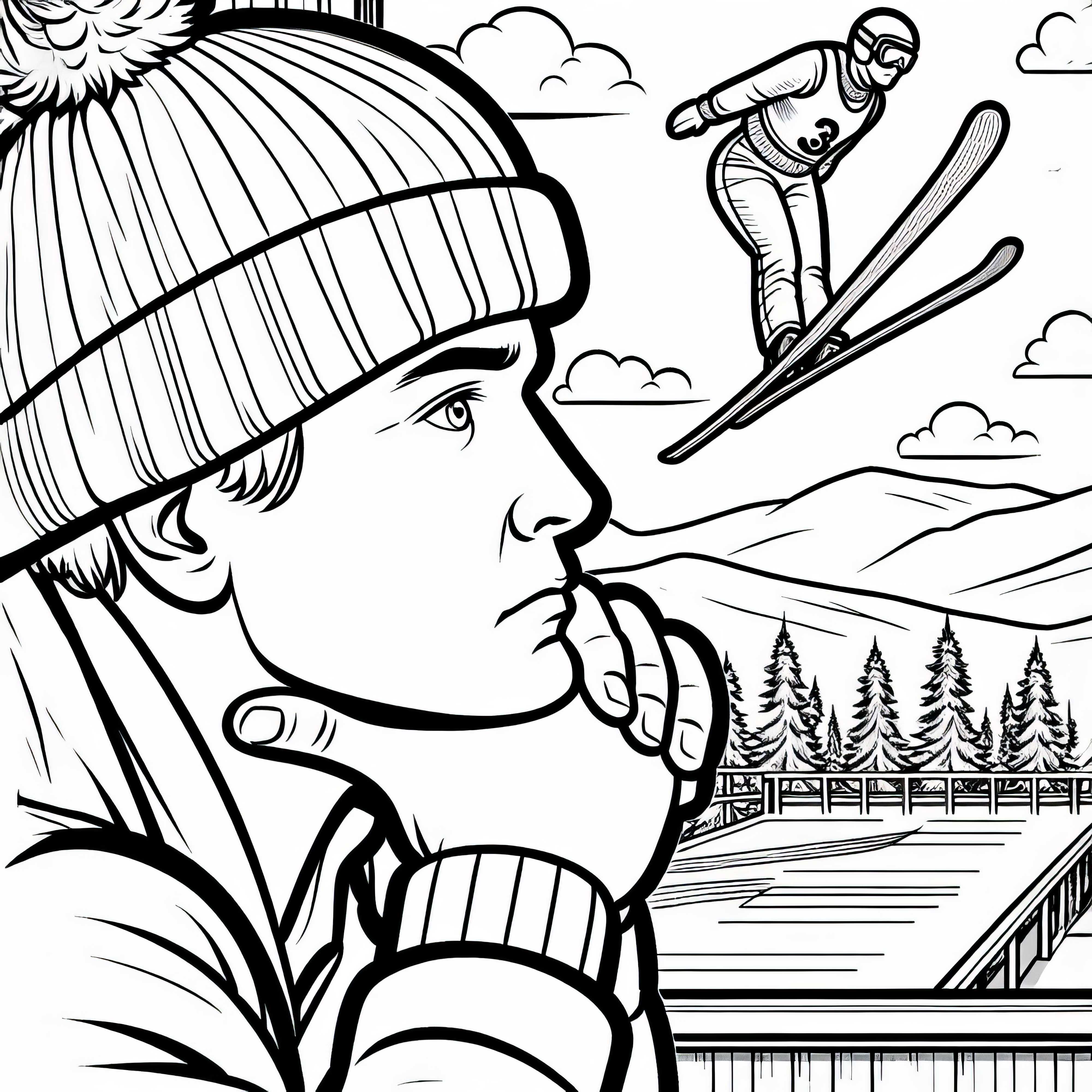 Skisprung Trainer verfolgt Skisprung Ausmalbild kostenlos herunterladen