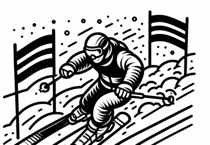 Skiers in slalom – printable coloring page free