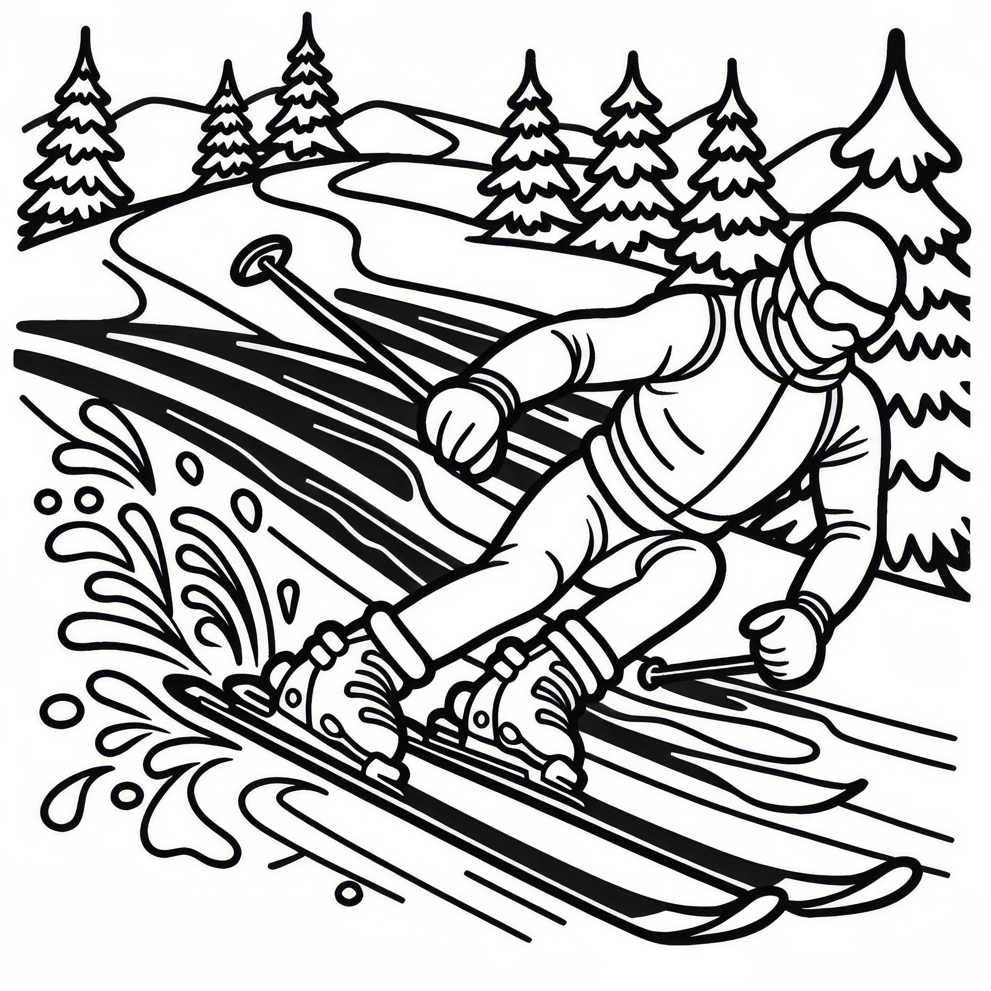 Skifahrer beim Ski-Slalom: Kostenloses Ausmalbild