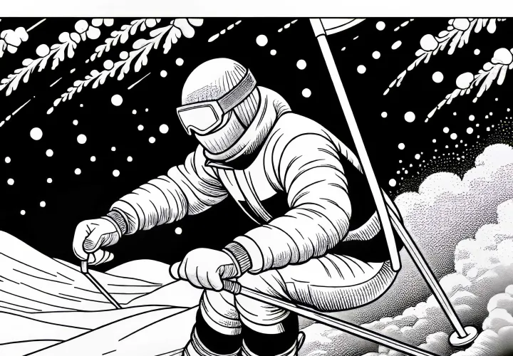 Skiers in ski slalom - Free coloring page