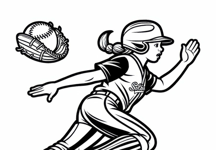Pemain softball berlari – Gambar mewarnai gratis untuk diunduh