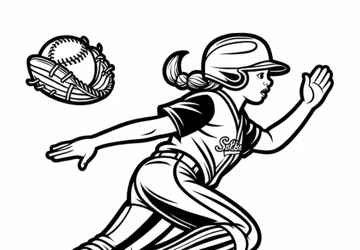 Softball player sprints – Free coloring page for download