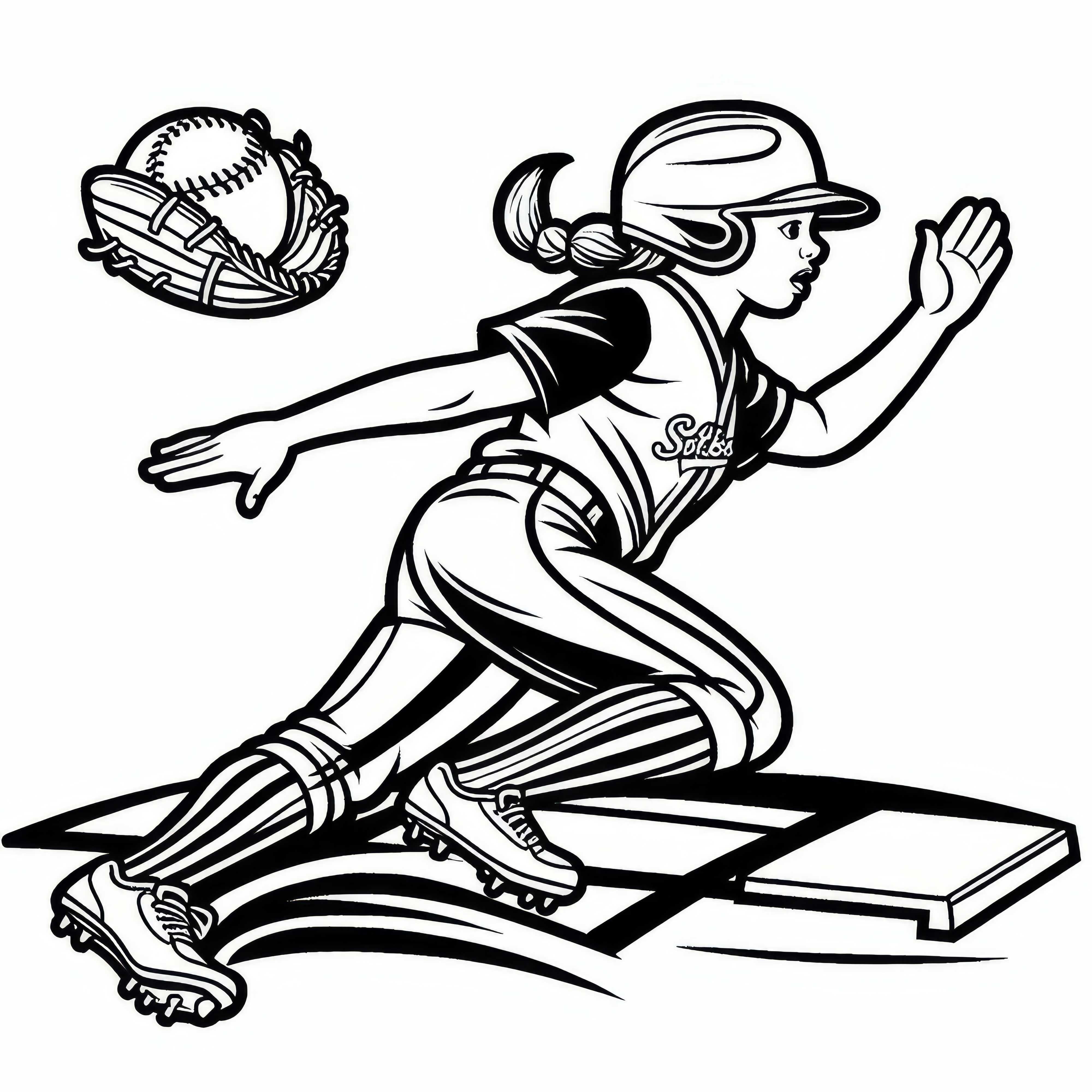 Pemain softball berlari - Gambar untuk diwarnai gratis untuk diunduh