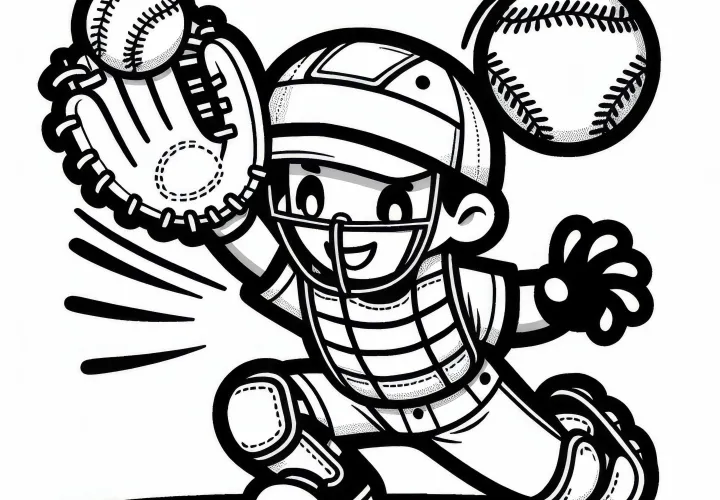 Catcher catches ball in softball - free coloring page