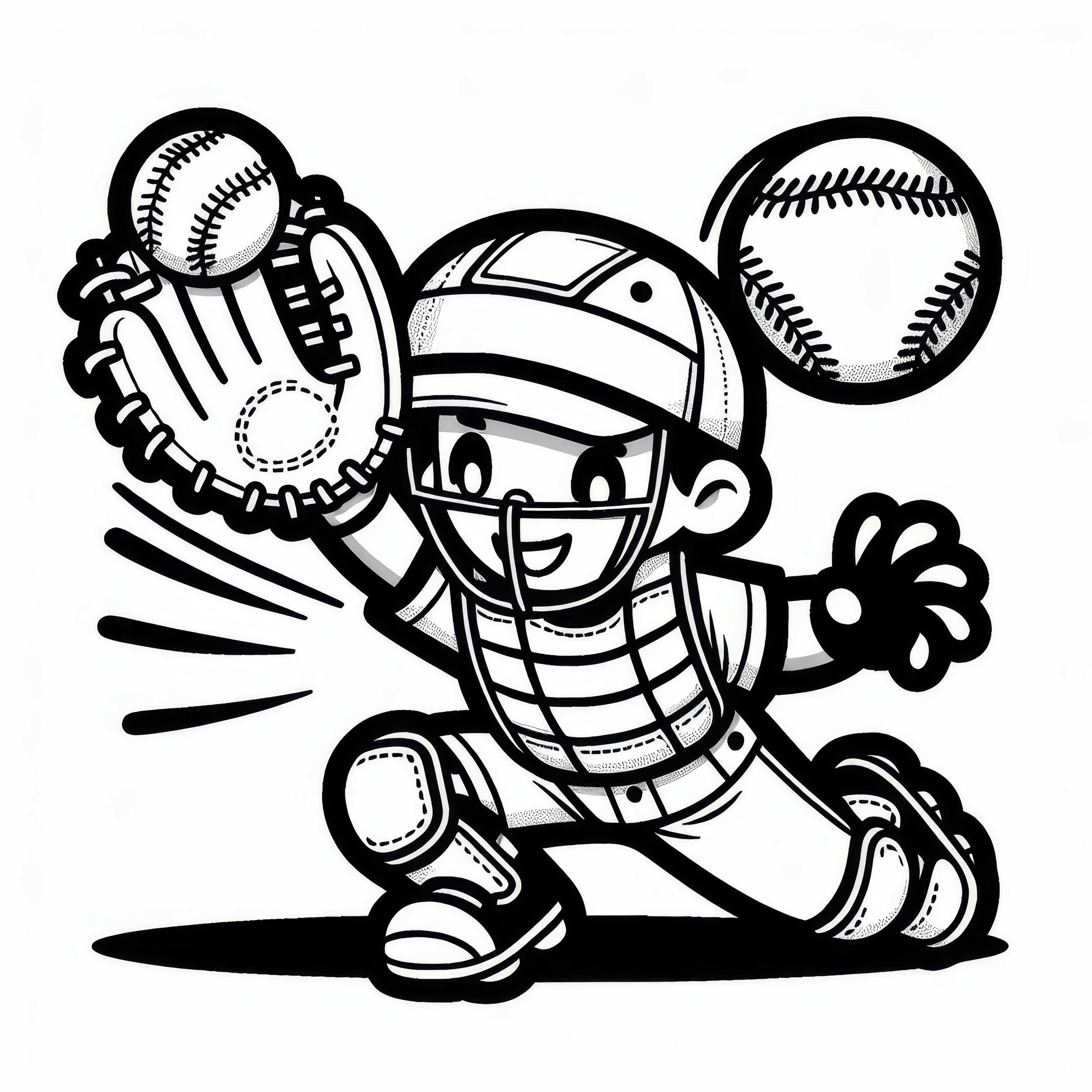 Catcher menangkap bola di softball - Template mewarnai gratis